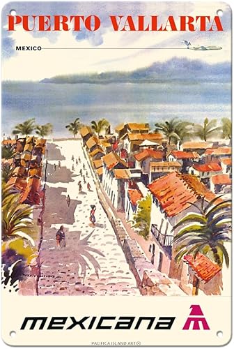 Pacifica Island Art Puerto Vallarta Mexico - Mexicana Airlines (CMA-Compañía Mexicana de Aviación) - Póster vintage de viaje de aerolínea por