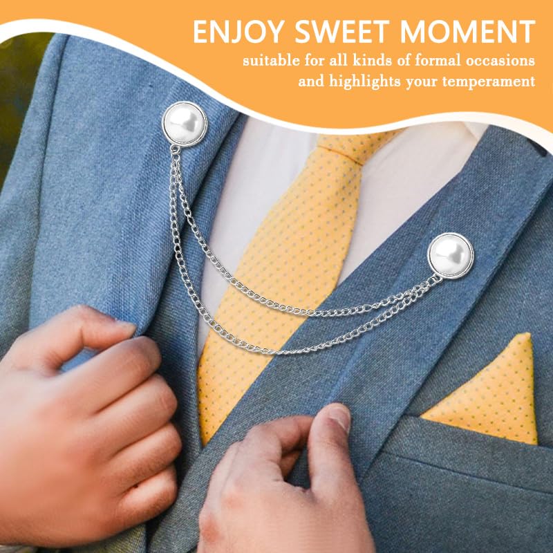 Image of Pearl Brooch Pins Tassel Chain Brooch Collar Pins Lapel Pins for Men Women Dress Shirt Collar Chain Suit Collar Brooch Hanging Chain Lapel Pin for Men Suits Tuxedo Shirt Accessories