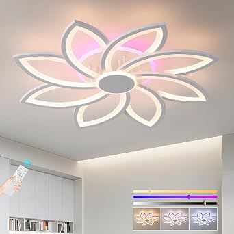 LED Ceiling Light 70W, Dimmable 8-Petal Ceiling Lamp with Remote | White 4200lm Flush Ceiling Light, 3000-6000K, RGB Backlight, Memory & Timer for Living Room, Bedroom, Kitchen and Game Room [Energy Class E]