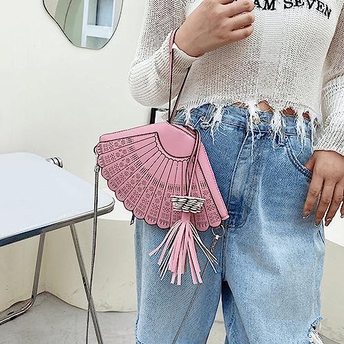Sac à main rétro en éventail avec bandoulière et pompon chic