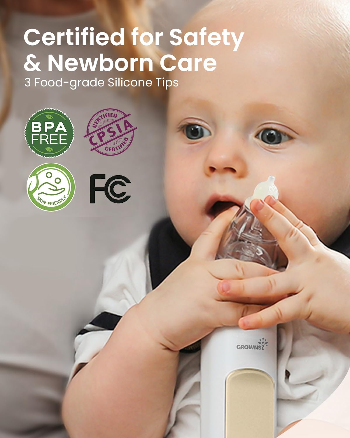 GROWNSY Aspirateur nasal pour bébé, ventouse électrique pour bébé, nettoyeur de nez automatique avec grande chambre d'aspiration et aspiration plus puissante, fonction apaisante musique et lumière