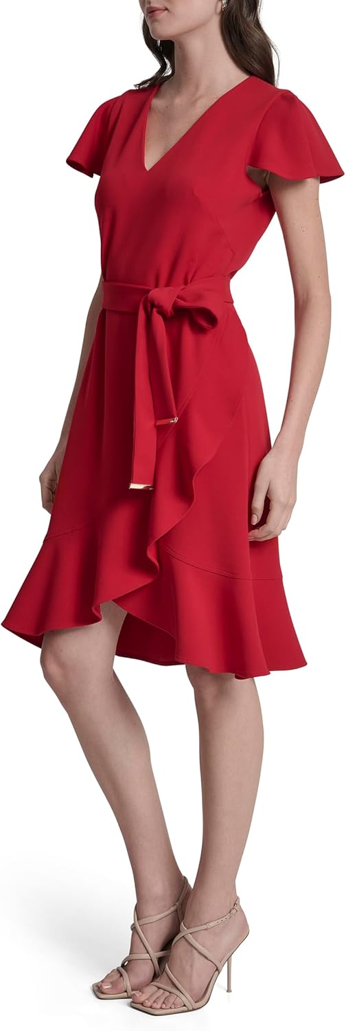 DKNY Womens Short Sleeve V-Neck Belted Mini Dress - Image 3