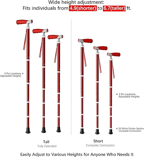 Miniatura 4 de Bastones para mujer para estabilidad, bastón para caminar para hombres, bastones plegables para mujeres ajustables para viajes, mango de doble modo