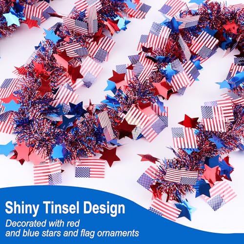 Image of 50FT 4th of July Decorations Red White Blue Star American Flag Tinsel Garland, Glitter Patriotic Garland for Fourth of July Independence Day Memorial Day Decor Outdoor Indoor Home Party Decor Supplies