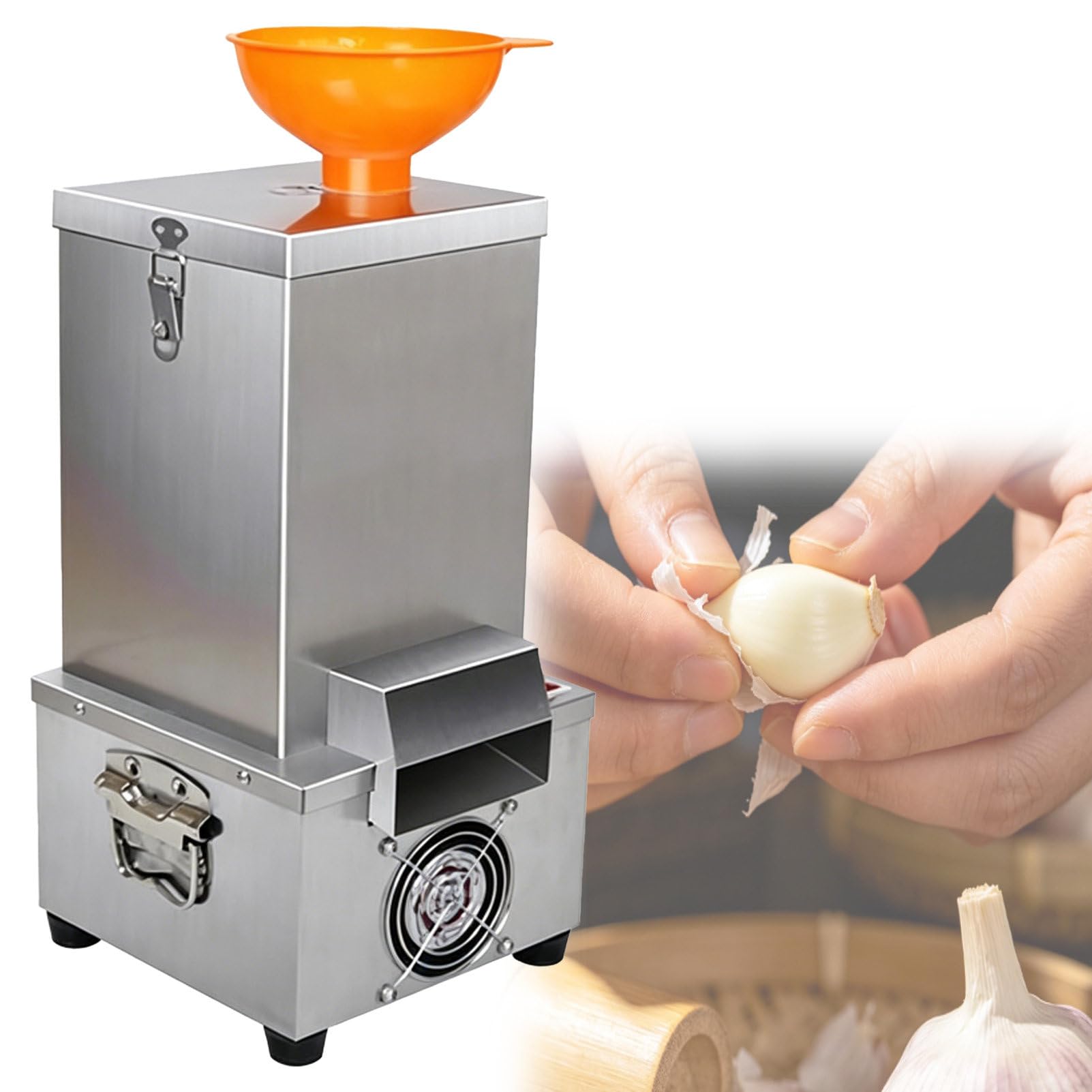 Pvxa Commercial Garlic Peeler Portable Garlic Peel Remover, Automatic Electric Garlic Peeler Machine, with Hopper 25kg/H, for Restaurant & Kitchen