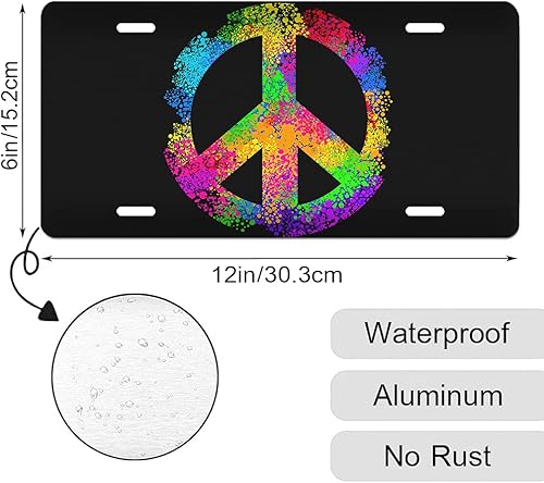 Miniatura 7 de Placa de matrícula delantera de automóvil con símbolo hippie arco iris, letrero retro de amor y paz, dos dedos como victoria en negro, para decorar