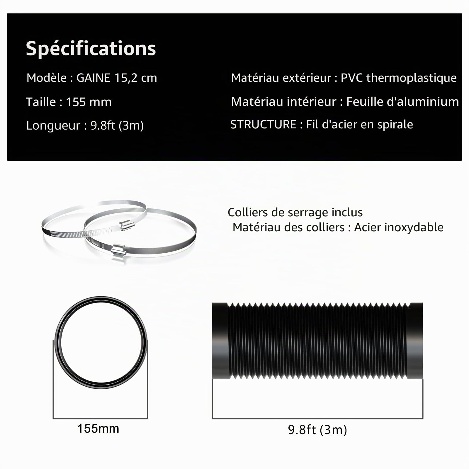 Aygrochy Tuyau ventilation en PVC de 150 mm pour hotte aspirante, Tuyau d'Evacuation pour Extracteur d'Air, ventilateur tubulair(3 mètres de longueur)