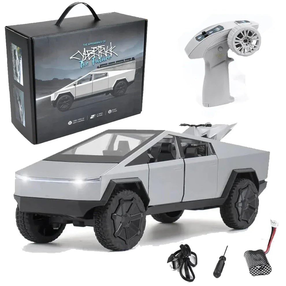Image of Remote Control Cyber Truck Toy for Kids, Alloy Diecast with Rechargeable Battery, 2.4GHz Off Road Remote Control Cyber Truck, LED Lights & Sound, Heavy Duty RC Car for Boys (RC TESALA CAR)