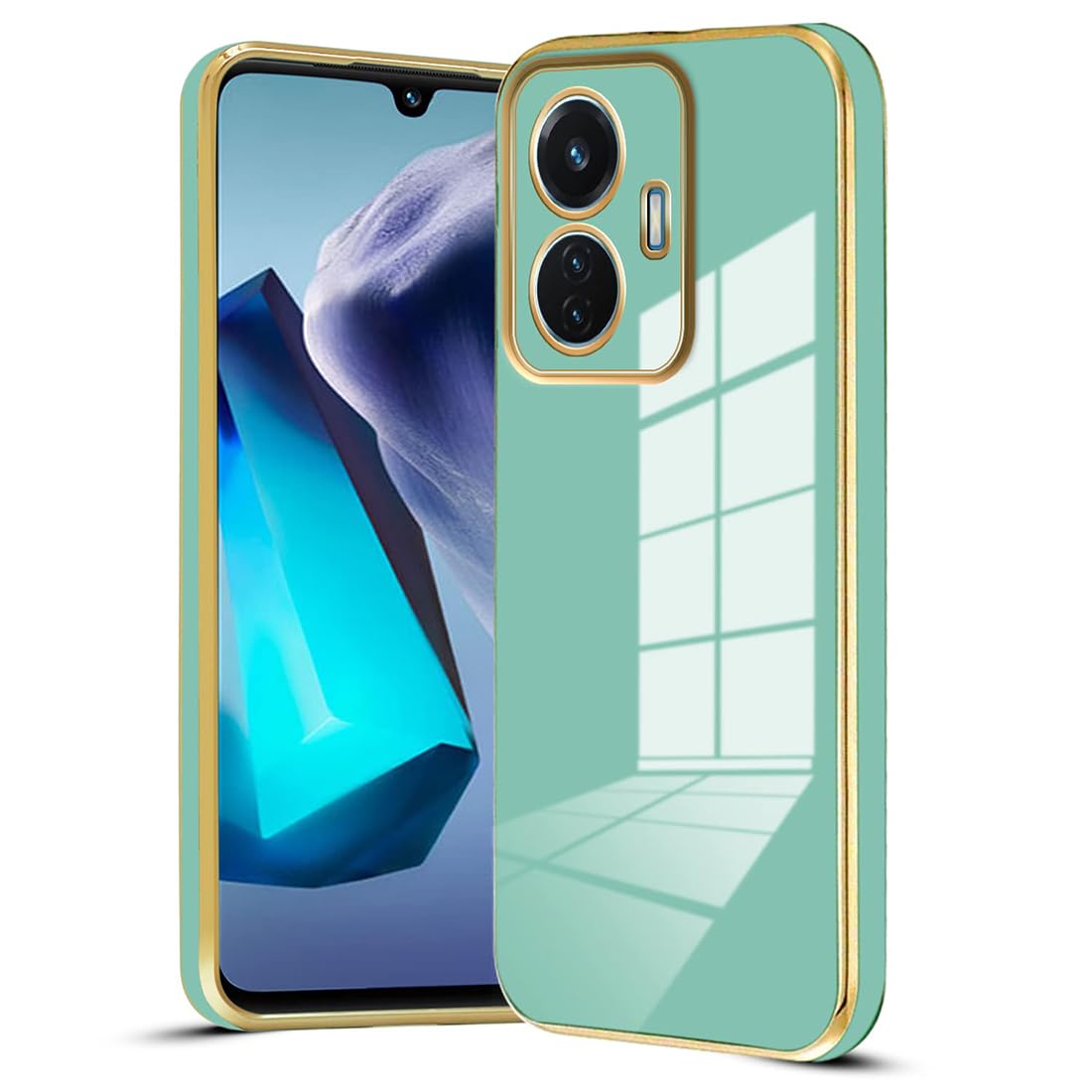 Casotec Electroplated Chrome 6D Back Case Cover | Gold Plated Frame | Slim Shockproof Soft TPU | Compatible for Vivo T1 44W 4G / iQOO Z6 44W 4G - Light Green (B0CBKWYGRD) Amazon Price History, Amazon Price Tracker