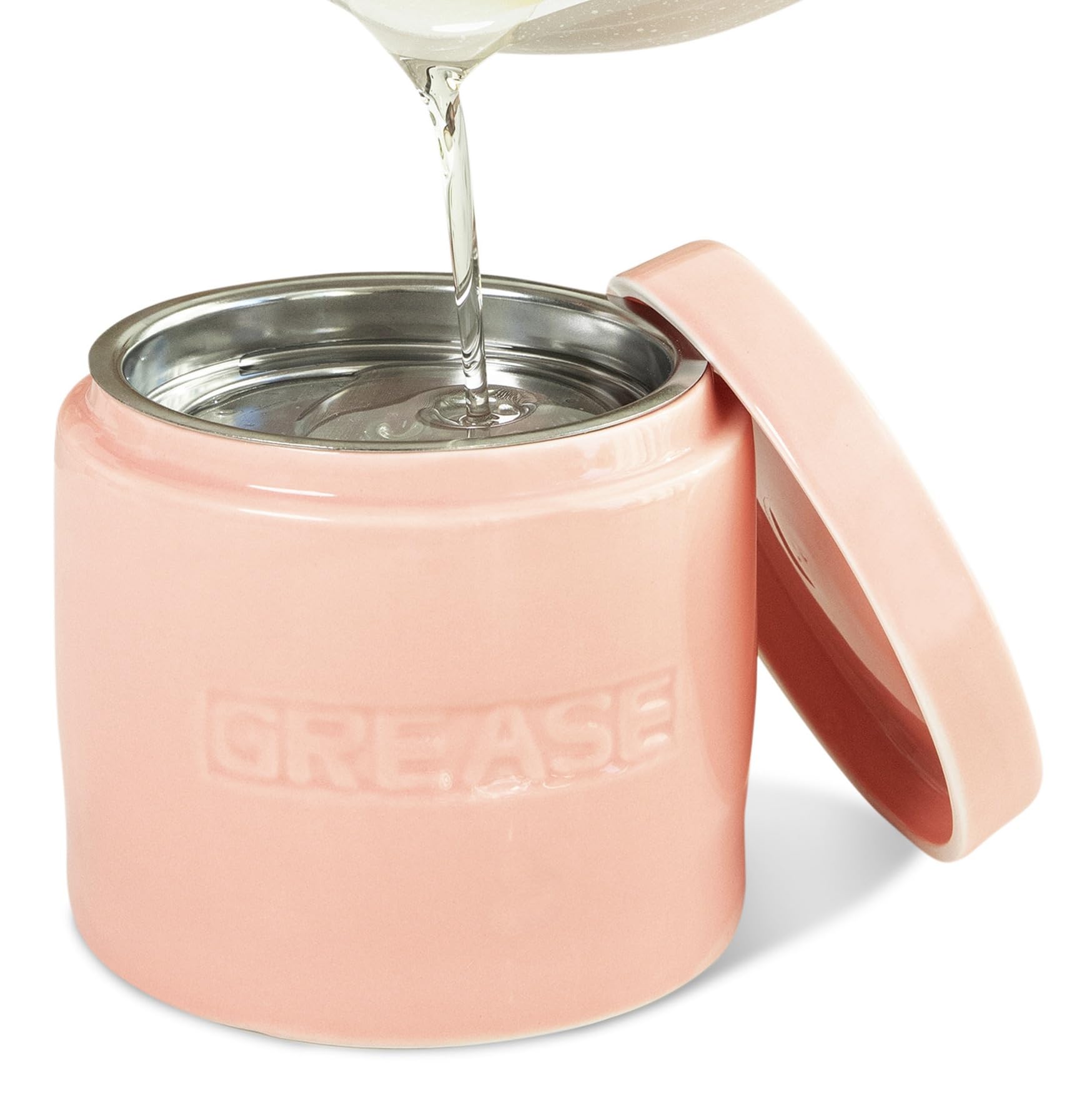 Bacon Grease Saver with Strainer - Ceramic Grease Container 1L Storage Canister | Holds Bacon Fat Drippings | Oil Keeper for Kitchen Counter Storage