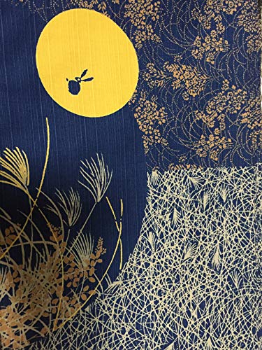 Image of Furoshiki Wrapping Cloth Rabbit in the Moon w / Navy Base Motif Japanese Fabric 50cm