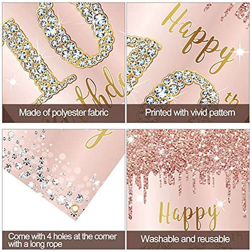 Image of Happy 10th Birthday Door Banner Backdrop Decorations, Pink Rose Gold 10 Year Old Birthday Party Door Cover Sign Supplies, Large Ten Birthday Poster Background Photo Booth Props Decor