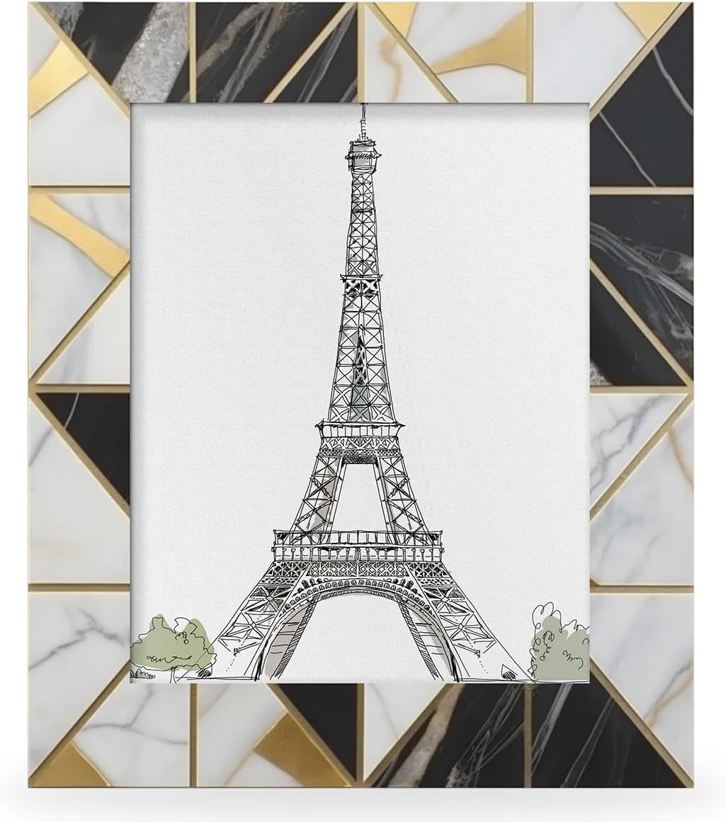 5x7 Picture Frame Black Gold Marble Geometric Photo Frames for Wall Mounting or Tabletop Display Acrylic Frame for Memorial Gifts Photo Gallery Art Home Decor