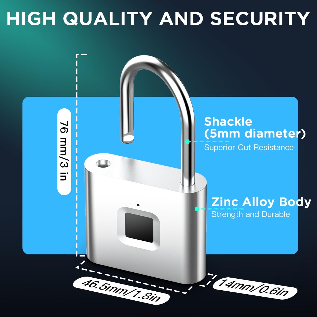 AICase Cadenas numérique à empreintes digitales, rechargeable par USB, verrouillage sans clé, IP67, étanche, pour intérieur et extérieur, argenté