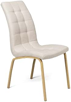 Pack 4 Sillas Mabel – Tapizadas con Respaldo Curvo y Capitoneado, Asiento Acolchado y Patas Metálicas Imitación Madera para Comedor o Cocina Color Beige