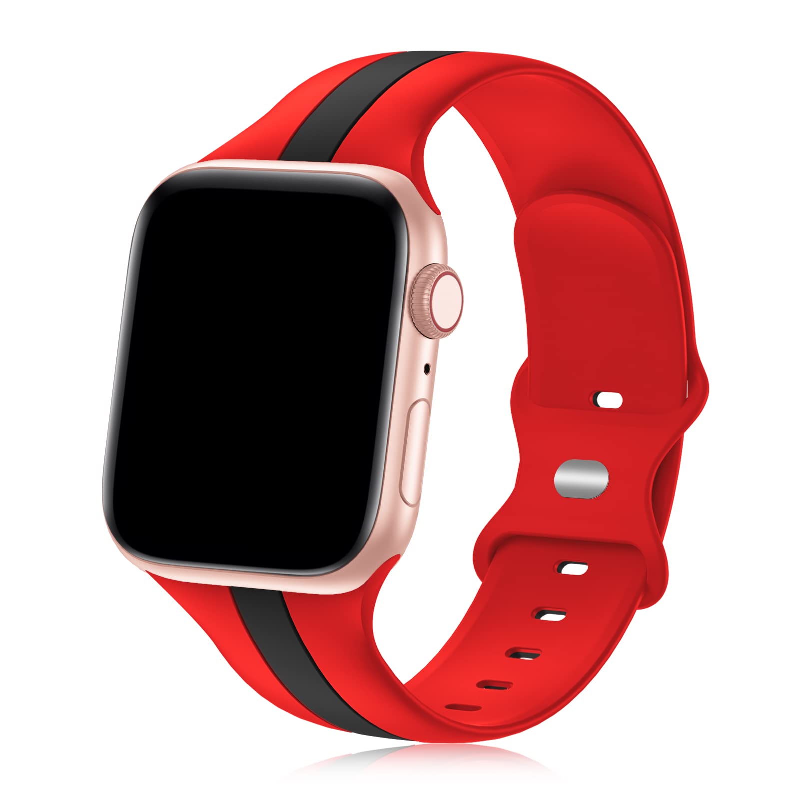 Seizehe Designer Sport Band Compatible with Apple Watch iWatch Bands 38mm 40mm 41mm 42mm 44mm 45mm 49mm Men Women, Soft Silicone Strap Wristbands for Apple Watch Series 11/10/9/8/7/6/5/4/3/2/1/se/Ultra (Red Black, 38/40/41/42mm(Series 11 10))