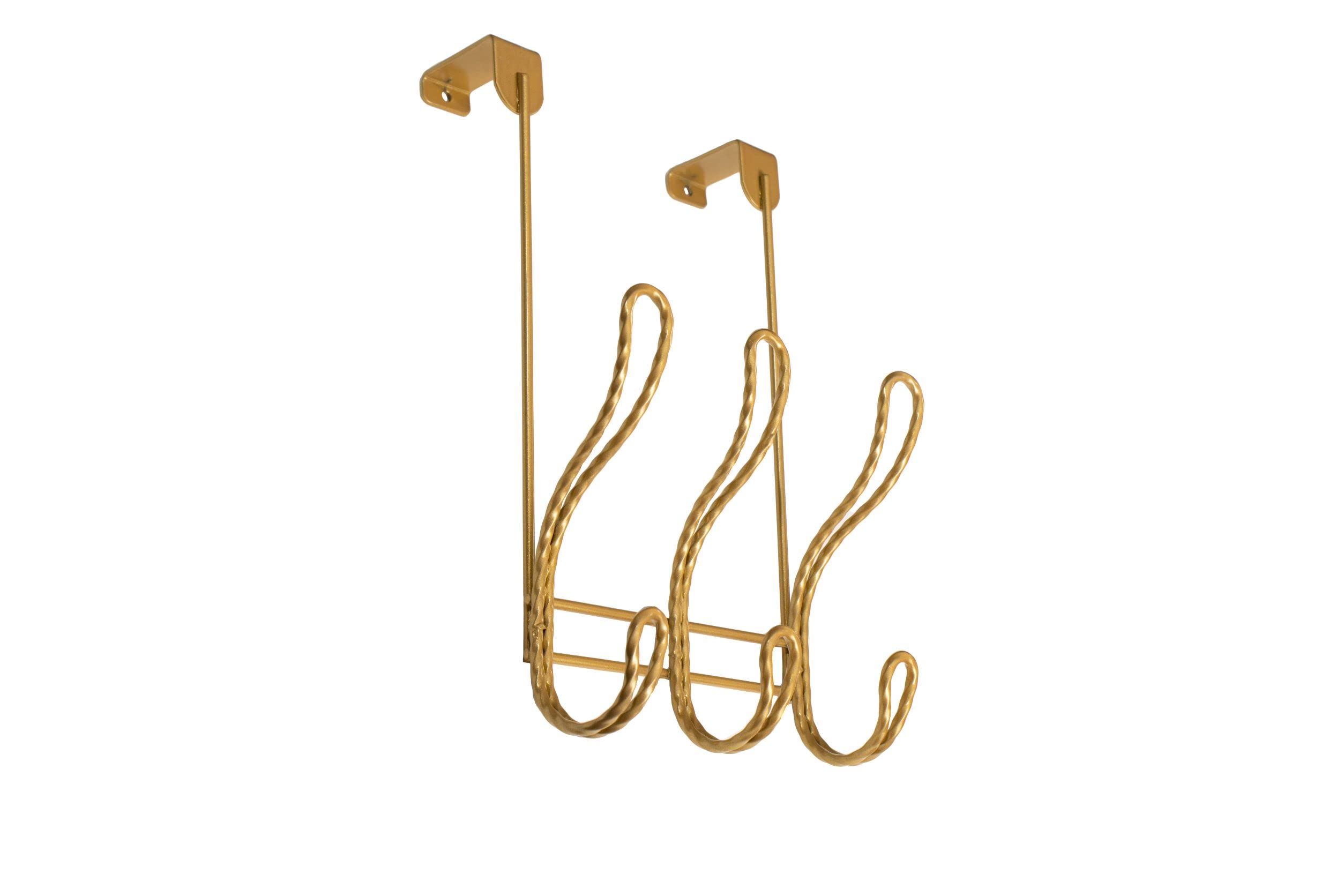 FantasHome Twisted Design Over The Door Hook Rack, Over The Door Towel Rack, Door Hanger, Door Coat Hanger, Over The Door Coat Rack, for Bathroom, Bedroom or Laundry Room (Gold with 6 Hooks)