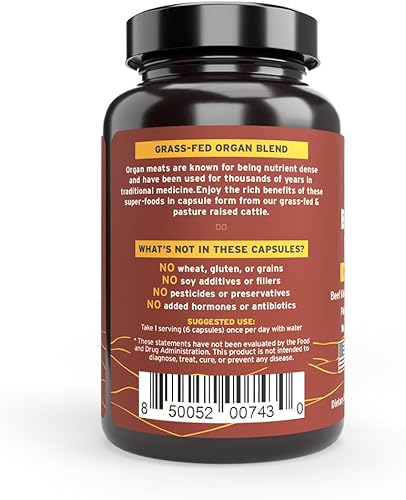 Miniatura 8 de Paleo Pro O.G. Blend Cápsulas de órganos de carne de res premium, riñón, corazón, hígado, bazo y páncreas de vacas alimentadas con pasto y