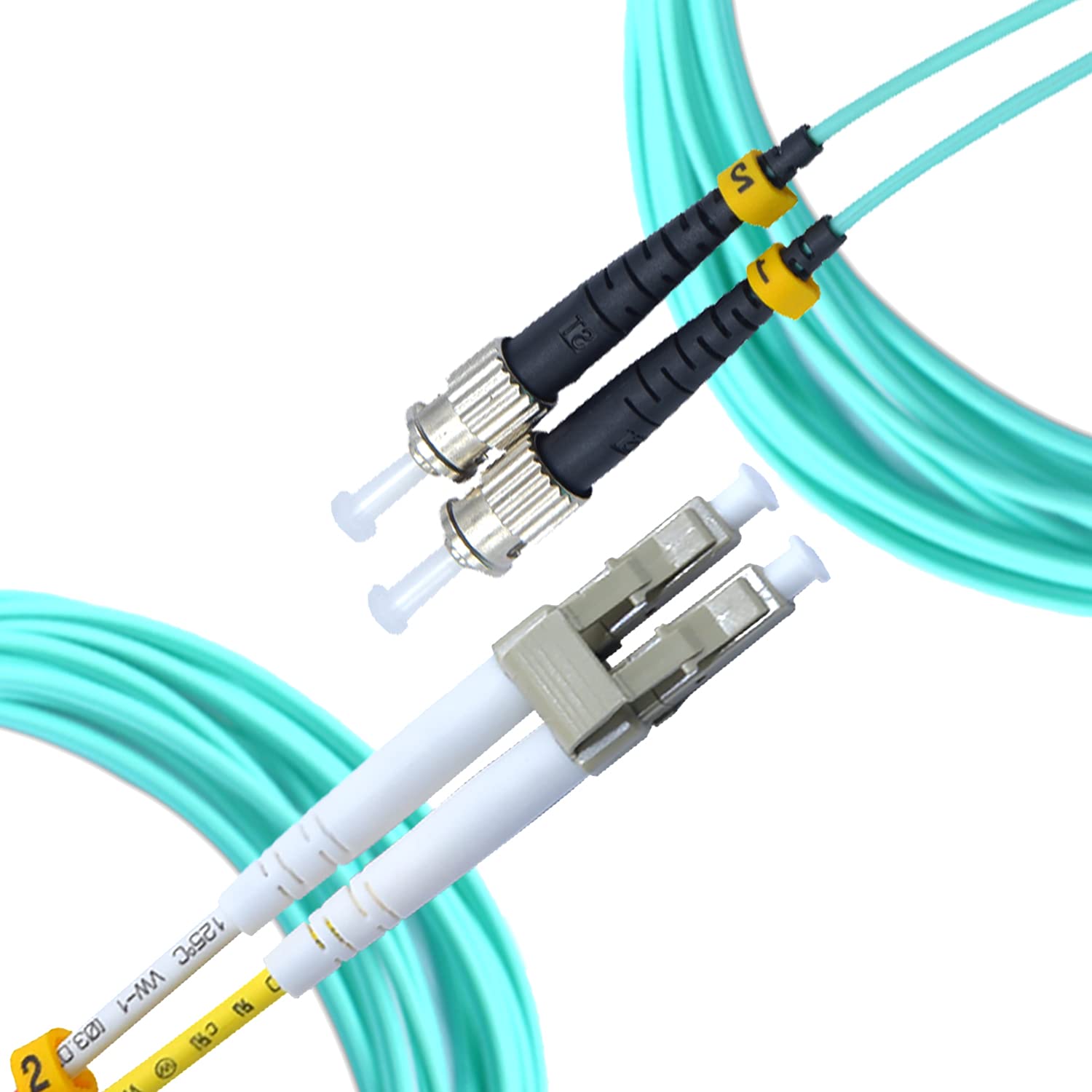 NewYork Cables Fiber Patch Cable | LC to ST Multimode Duplex OM4 50/125 Jumper Cord | 5M (16.4ft) 40gb Fiber Optic Cable (Aqua)