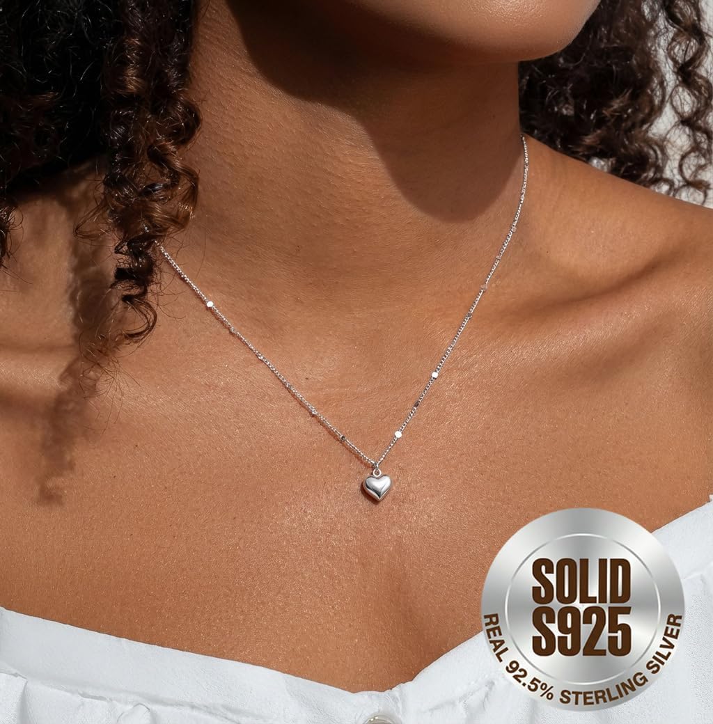 SLUYNZ Solid 925 Sterling Silver Love Heart Choker Necklace for Women Teens Simple Sweet Heart Pendant Necklace - Image 2