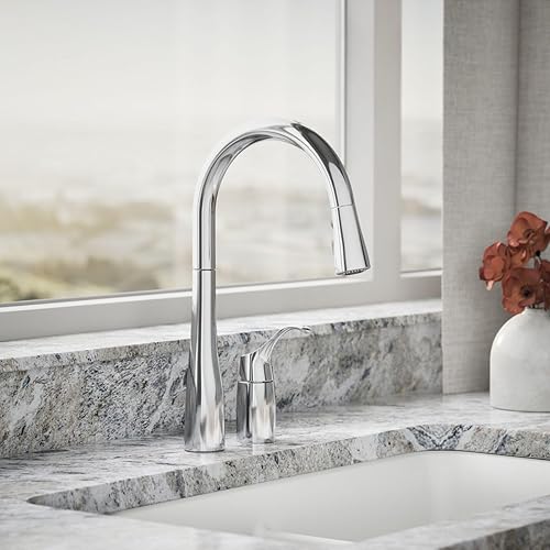 Miniatura 2 de KOHLER Simplice, llave abatible de cocina, 647-CP Mate negro,Cromo pulido,Latón cepillado vibrante.,Vibrant Stainless