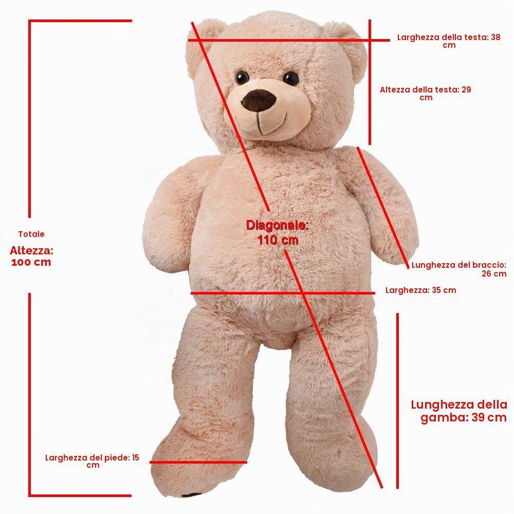TE-Trend Orsacchiotto XXL 100 cm – grazioso orsetto gigante per ore coccolose – orsacchiotto marrone – Peluche XXL per momenti indimenticabili – Orso di peluche – Orso gigante per bambini e adulti