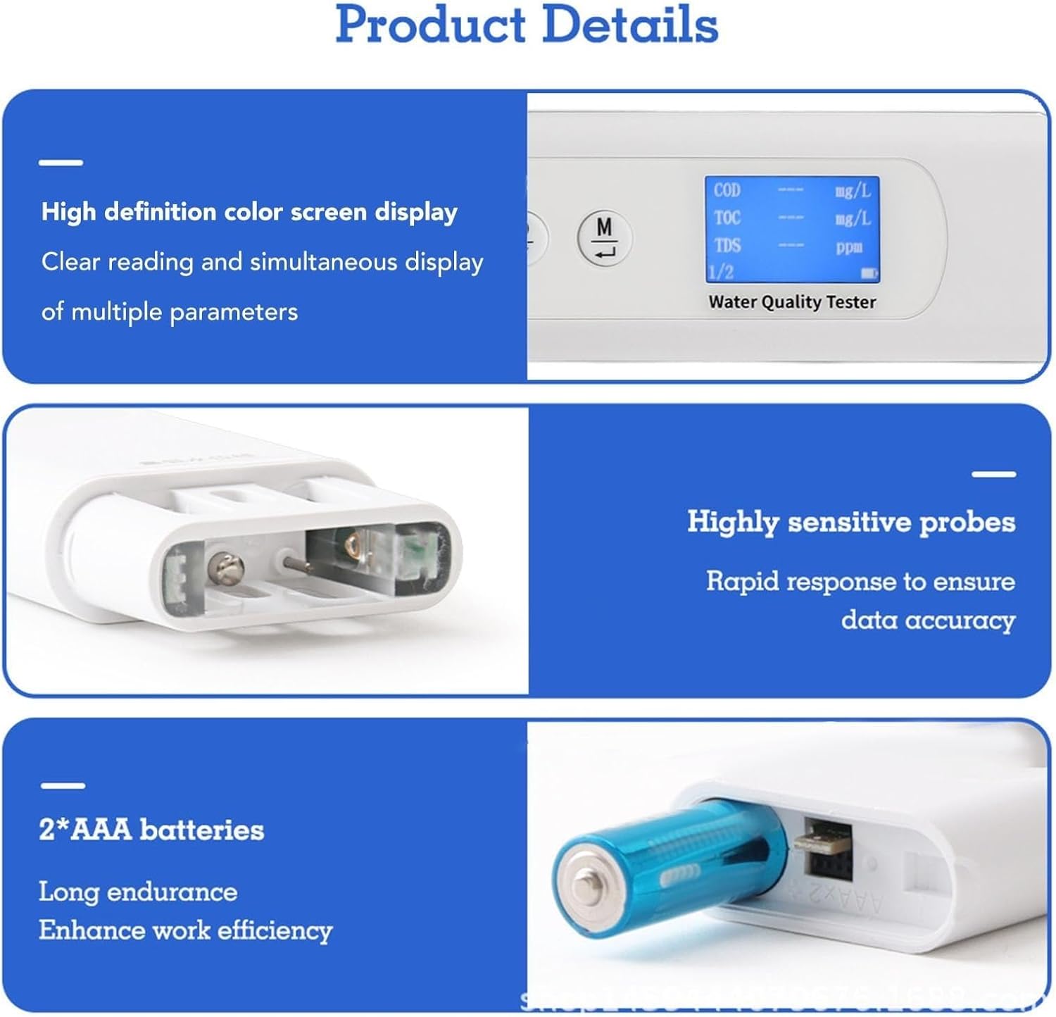 6 in 1 Water Quality Testing Meter, Tds Cod TOC Uv275 Ec Temp Meter, for Home, RV, Hiking, Camping, Travel, Well, Tap, Water Purifier