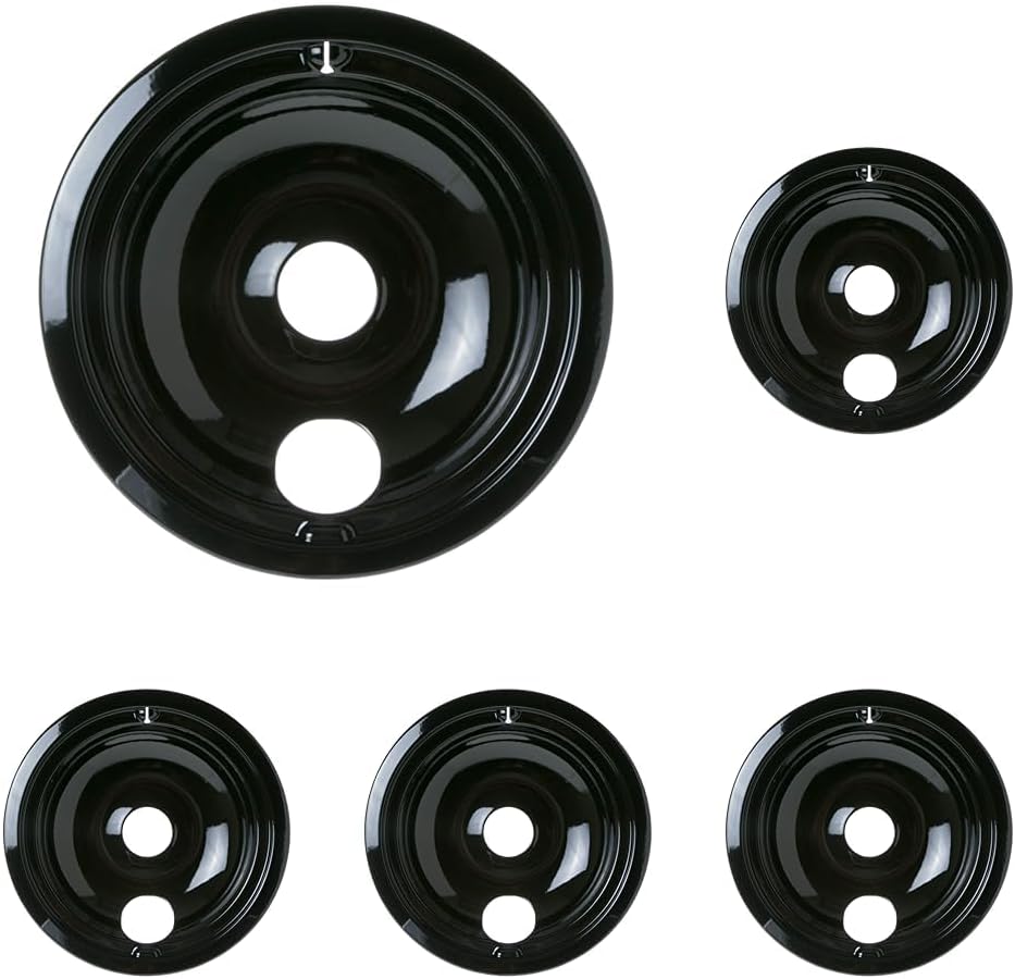GE WB31M19 Genuine OEM 8" Porcelain Burner Drip Bowl (Black) for GE Electric Ranges (Pack of 5)