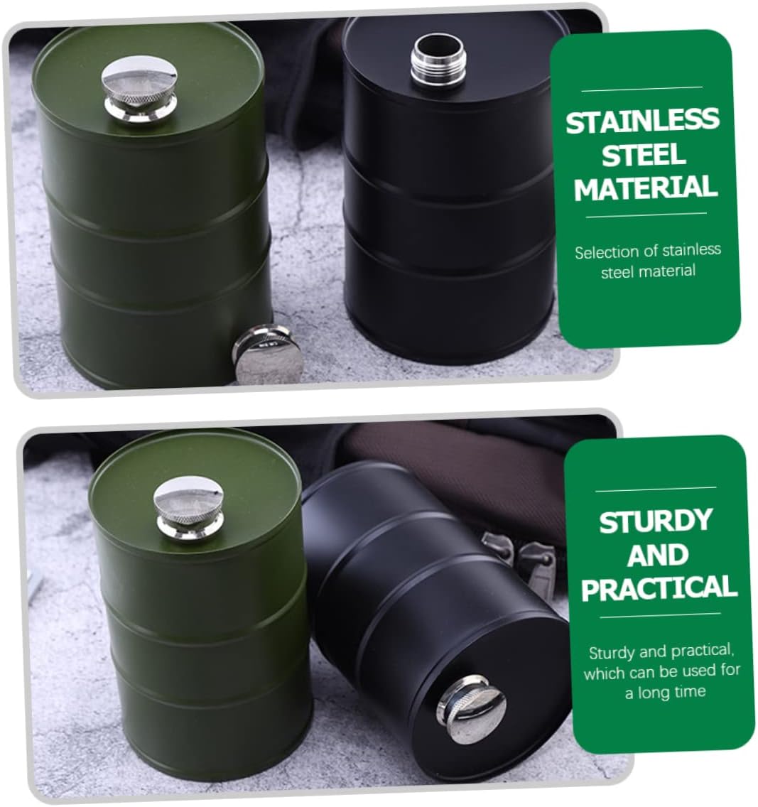 ULTECHNOVO Stainless Steel Leak Liquor Flask Gasoline Drum Design Compact Lightweight Canteen for Camping Hiking Outdoor Adventure Rustproof Reusable Wine Container in Green