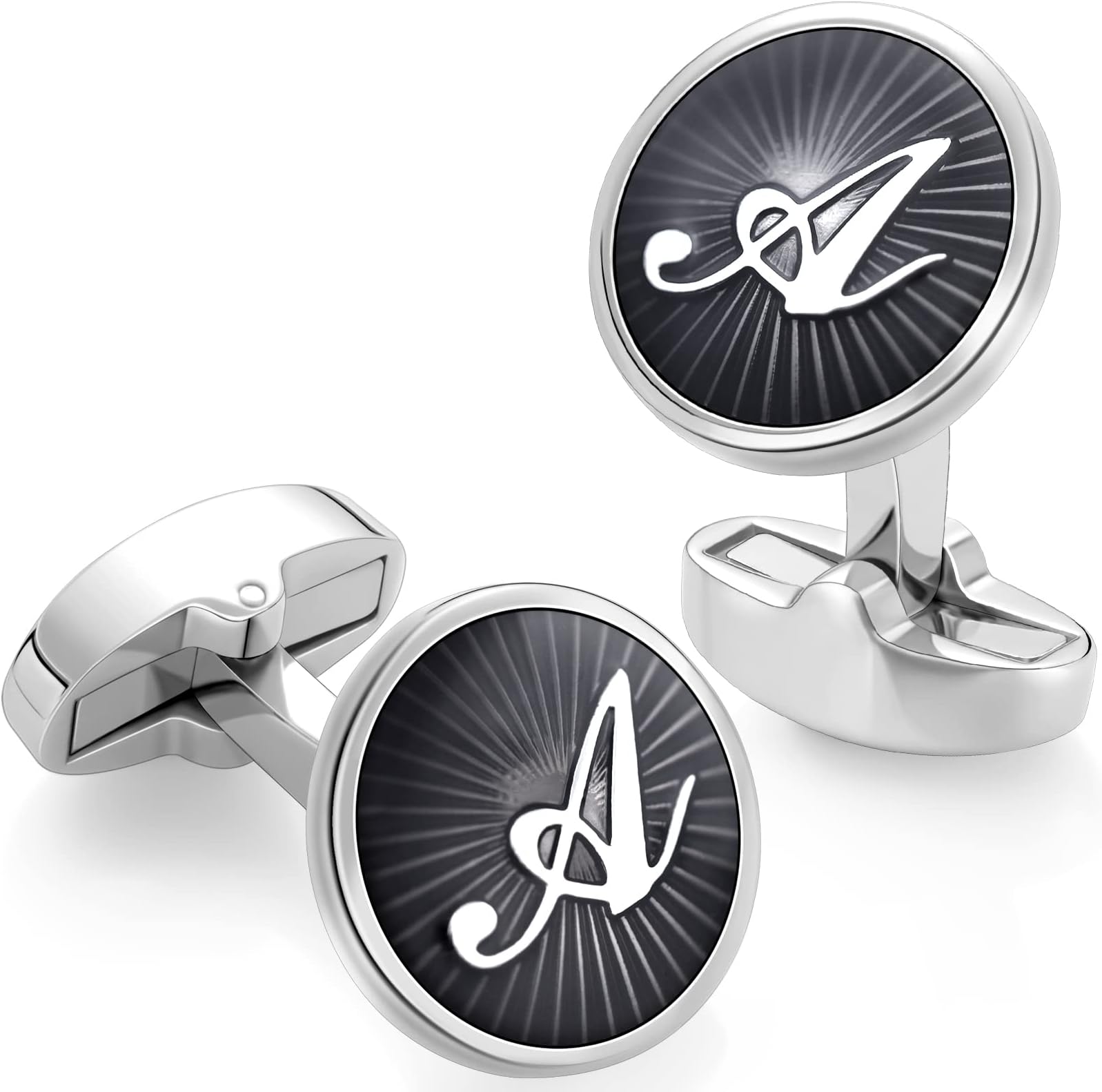 AMITER Initial Letter Cufflinks for Men with Gift Box - Personalized Alphabet Embossed A-Z