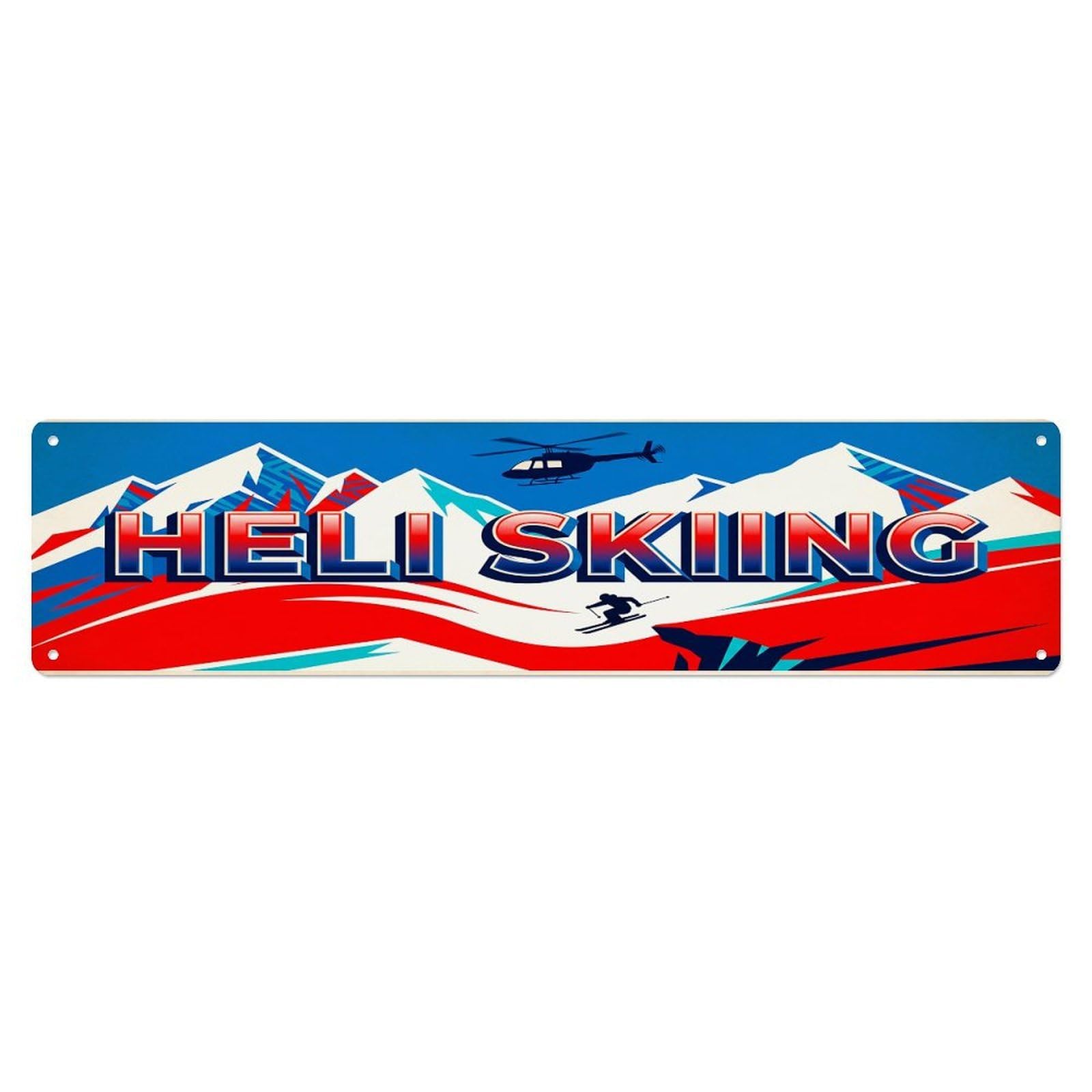 Cmhok Vintage Style Vintage Heli Skiing Outdoor Activity Sports Metal Tin Sign Wall Decor For Cafe, Club, Garden Metal Poster 4X16inch