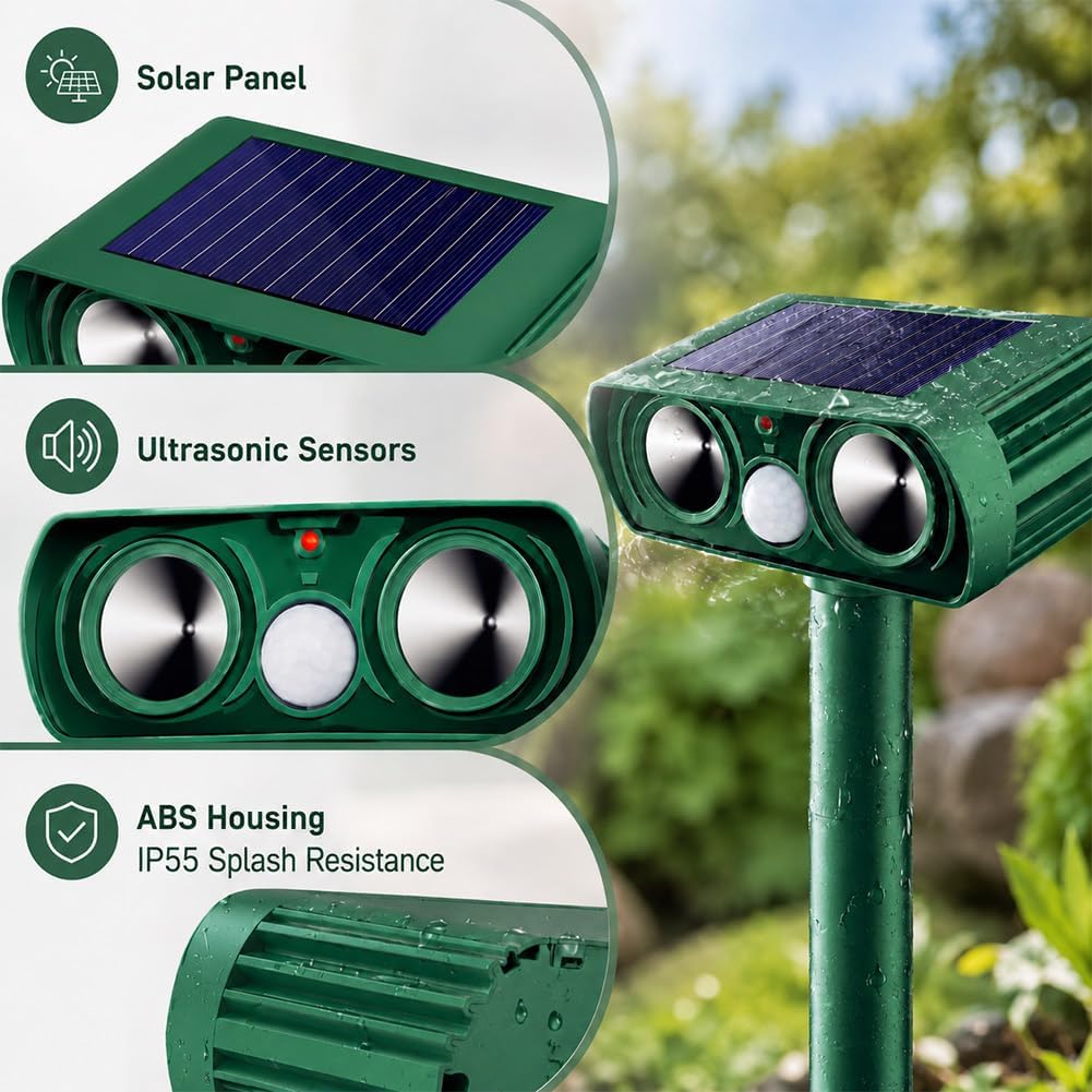 Solare Maulwurf Vertreiber con luci LED lampeggianti, repellente per talpe ad ultrasuoni per giardino e uso esterno, repellente impermeabile per animali per talpe, ratti, uccelli, scoiattoli soluzione