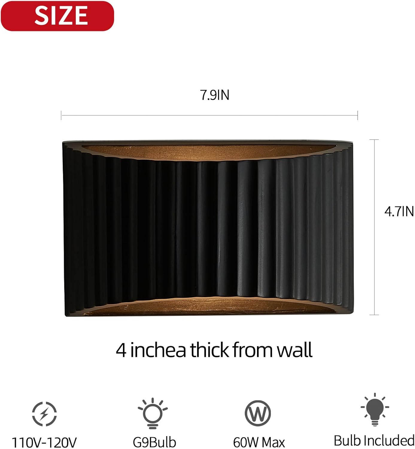 2 Pack Black Modern LED Wall Sconces Wall Lighting, Gypsum 3000K Warm White Indoor Hardwired Wall Mount Light Fixtures Lamp Up and Down for Living Room Bedroom Hallway Dining Room