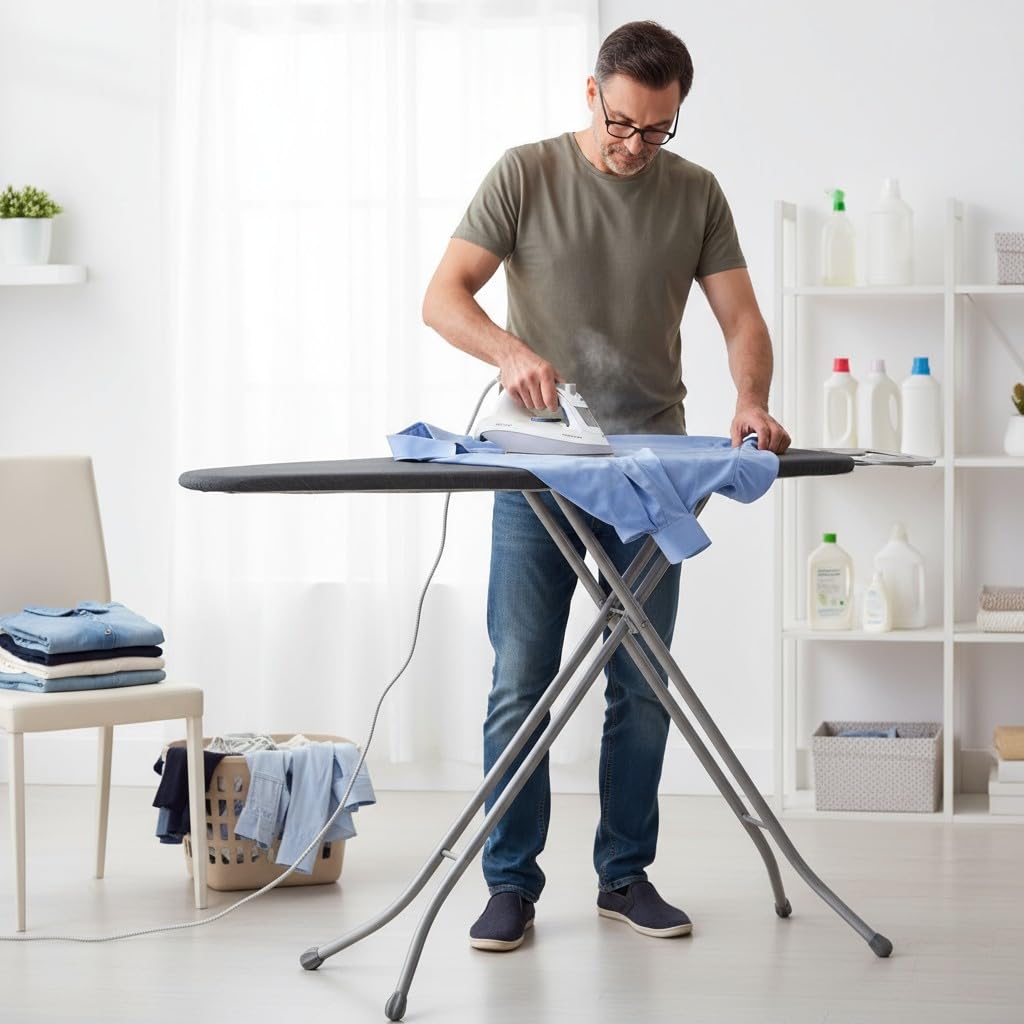 Mesa de Planchar Tabla para Plancha de Vapor Universal Ajustable para Diestros y Zurdos, No se Desliza, Plegable Color Gris. 110x33cm + Reposa planchas metálico con Puntos de Silicona