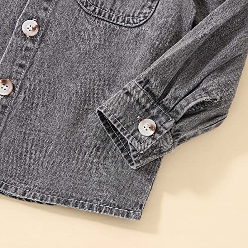 Toddler Girls Windproof Long Sleeve Denim Jacket Lapel Button Down Dress Shirts Little Boys Stylish Comfy Outwear3
