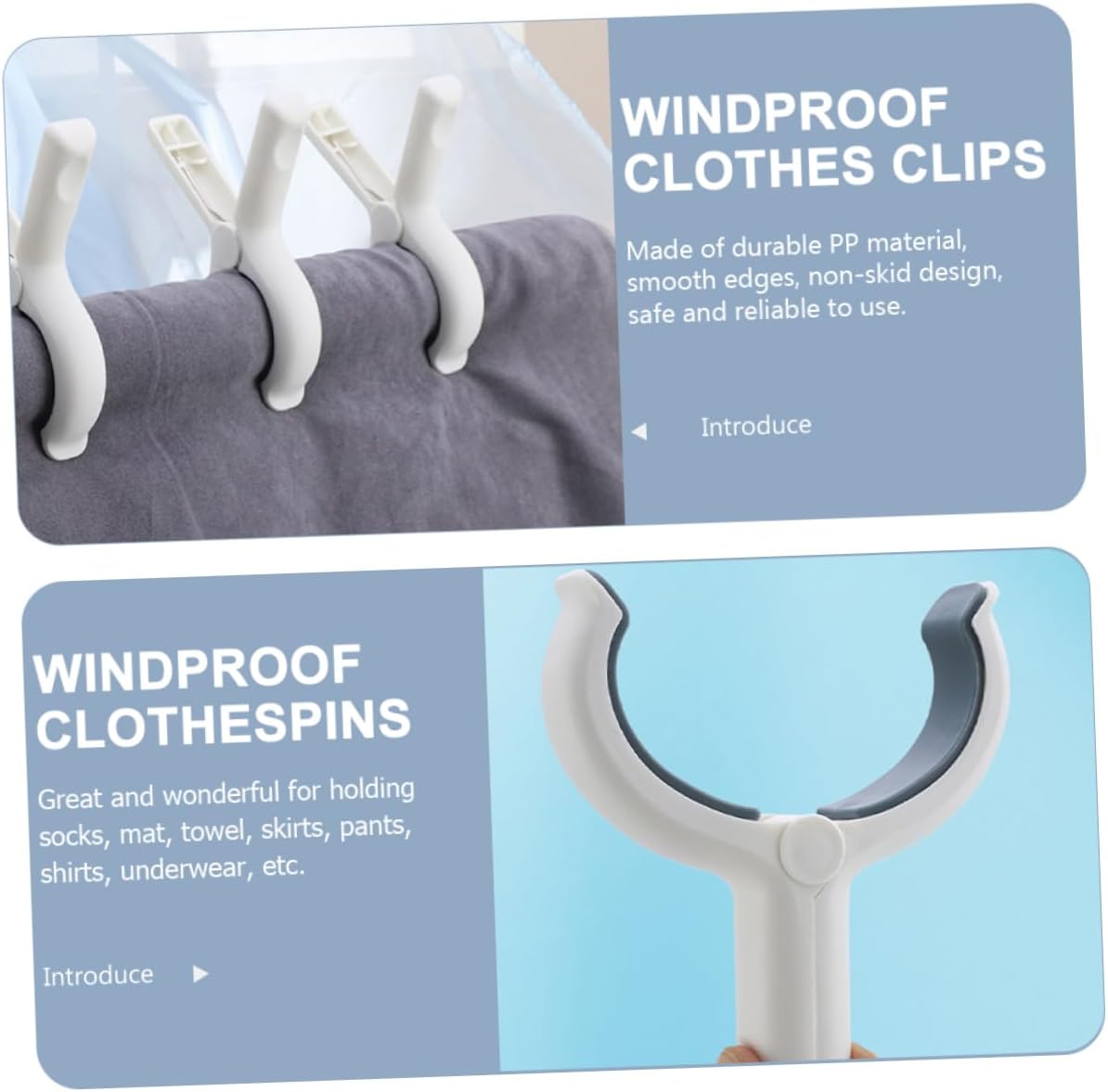 ABOOFAN 24pcs Windproof Clothespins for Laundry Non-Slip Clothes Clips for Indoor Outdoor Use for Holding Towels and Clothes Blue and Khaki