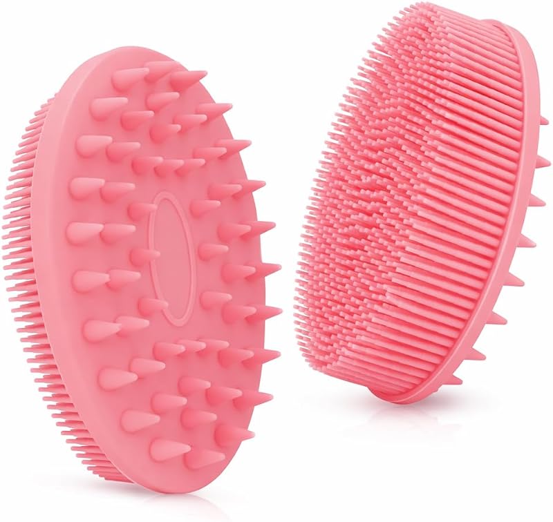 Escova de silicone para banho e corpo Essential Aura com massageador para couro cabeludo, rosa, 1 unidade