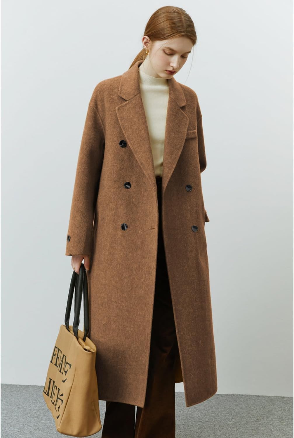 Peaceglad Womens Pea Coats Fall Long Trench Coat Double Breasted Button Down Lapel Belted Peacoat - Image 2