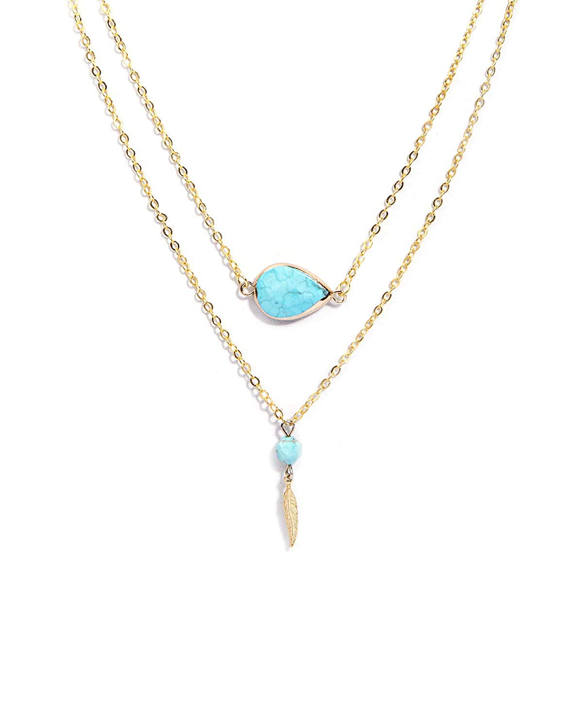 Gempro Genuine Turquoise Firoza Gemstone Gold Plated Layered Chains Necklace for Women, Blue (B088R47LRX) Amazon Price History, Amazon Price Tracker