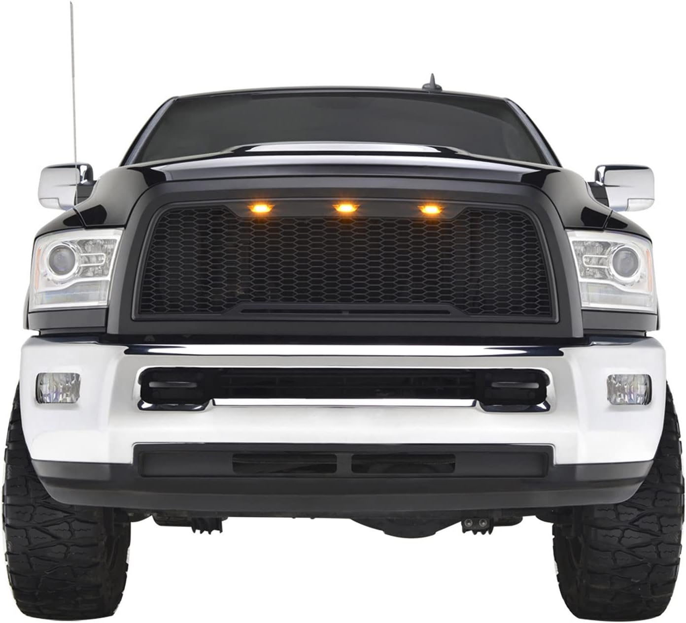 Tidal Fits 2013-2018 Ram 2500/3500 Replacement Grille Complete Black Front Hood Grill with Amber LED Lights
