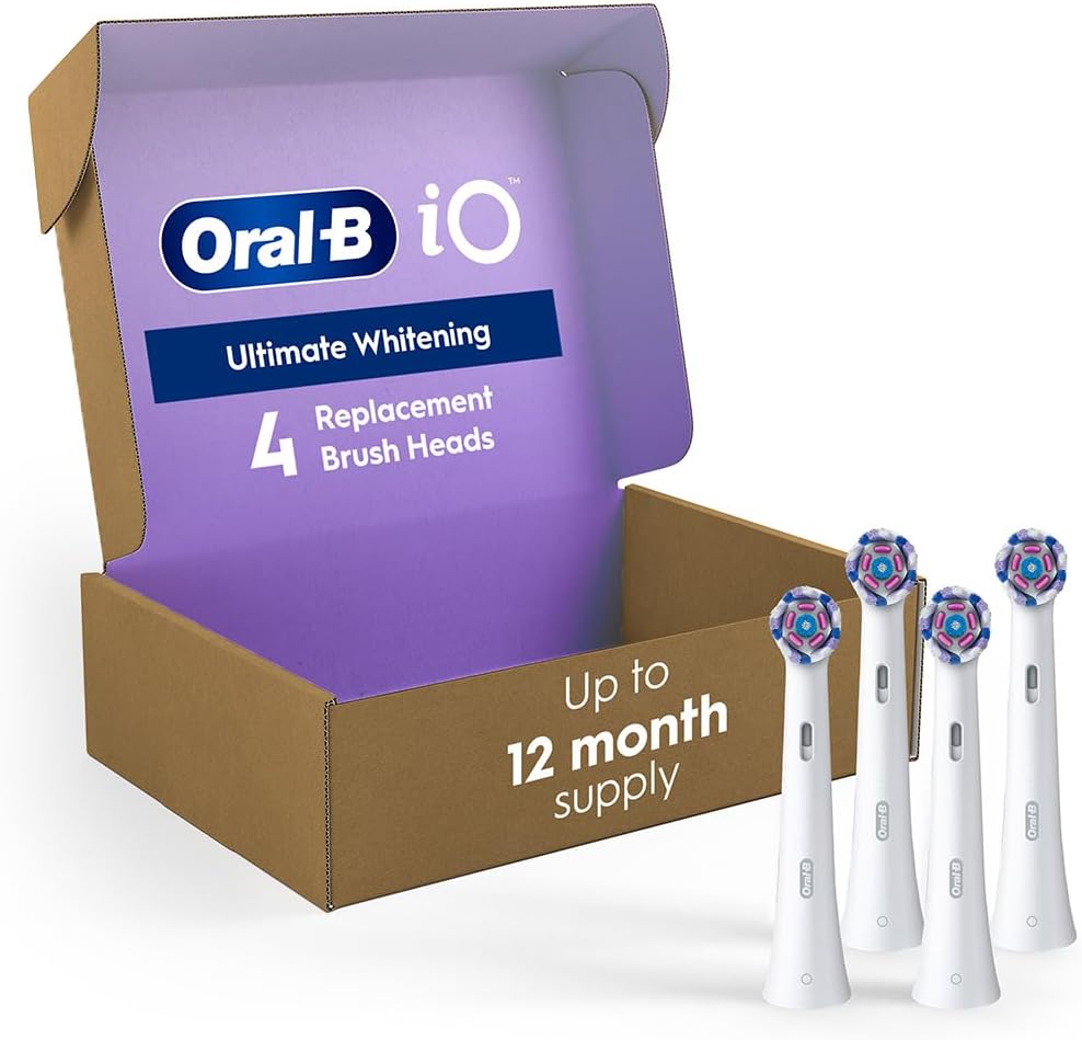 Oral-B iO Series Ultimate White Replacement Brush Head for iO Series Electric Toothbrushes, White, 4 Count