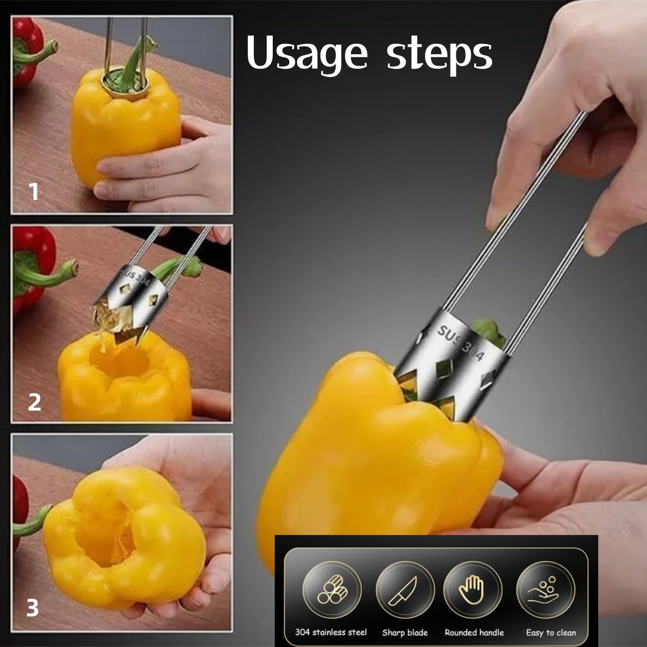 Rimozione del nucleo di frutta e verdura, rimozione del nucleo della frutta in acciaio inossidabile, strumento multifunzionale per la rimozione del nucleo di frutta e verdura, strumento facile