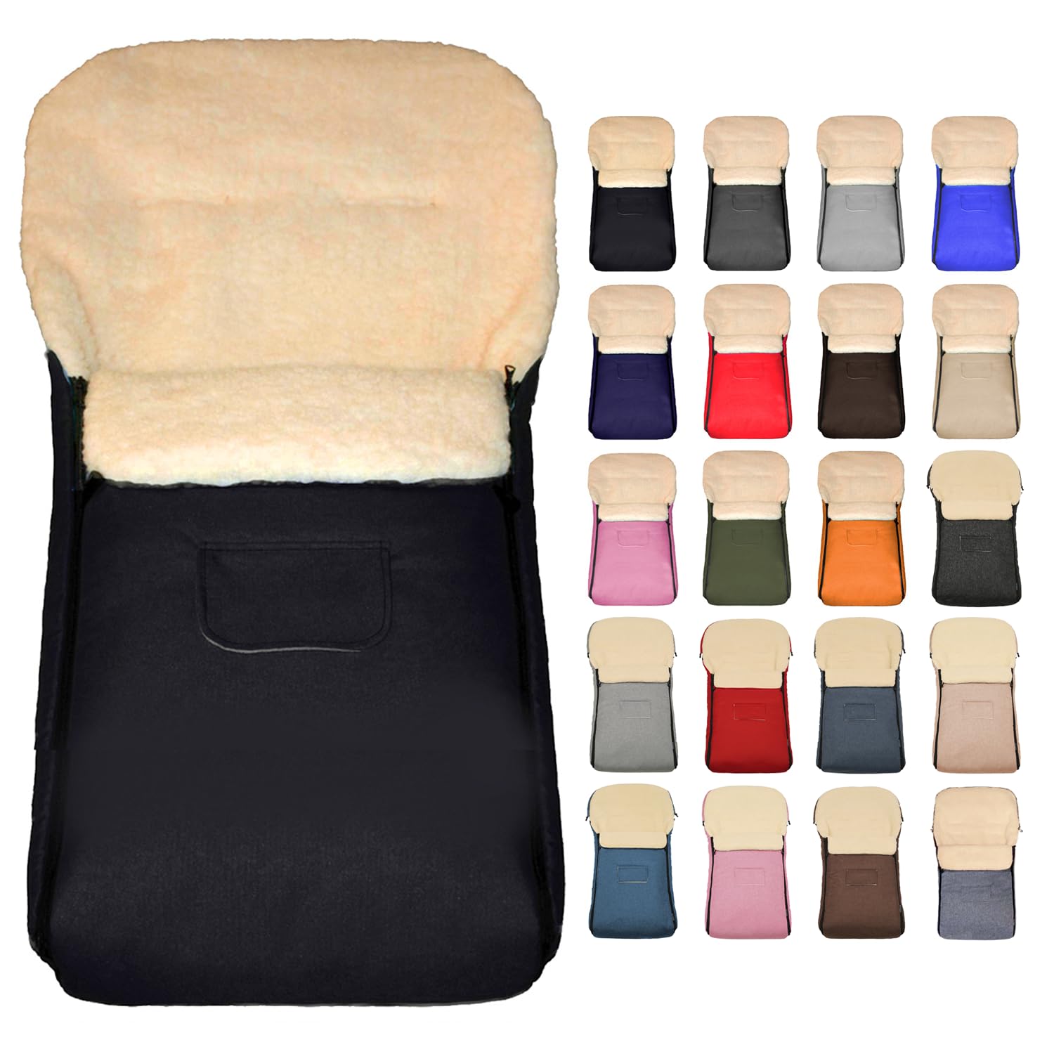 Baby-Joy Fußsack KAI XXL 120 cm filzfrei aus Lammwolle und Polyester für Kinderwagen, Buggy und Schlitten, Übergroßer Super-Wash Thermofußsack | Farbe: 01 Schwarz