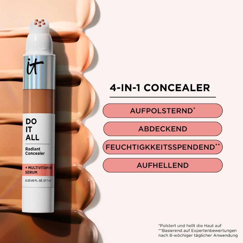 IT Cosmetics Do It All Radiant Concealer, 7 ml, Feuchtigkeitsspendend, aufpolsternder, abdeckender und aufhellender 4-in-1 Concealer Stick, Natürliches Finish