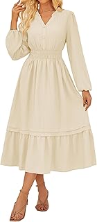 GRACE KARIN Women's Elegant A-line Dresses Plain Cocktail Dresses V-Neck Long Sleeve Maxi Swing Leisure Party Dress