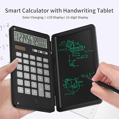 Miniatura 6 de Calculator with Writing Pad,12-Digit LCD Display, Dual Power Solar + Coin Cell,1-Yr Battery Life Silicone Keys for Comfort Lightweight Portable for