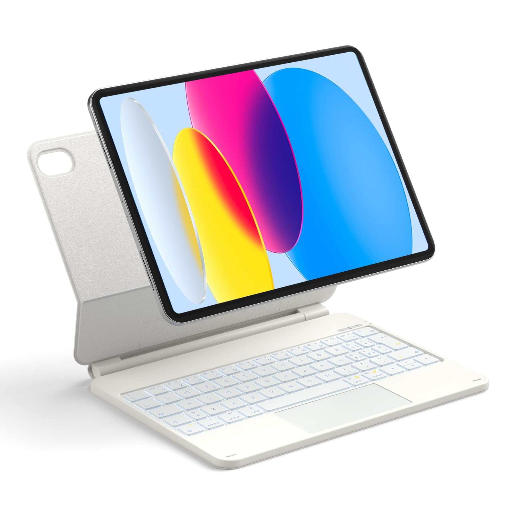Inateck Custodia Tastiera iPad A16/10a Gen, Supporto Magnetico Flottante | Per 10.9/11", 7 colori retroilluminato, touchpad, braccio flottante, NeoMagic SE, Bianco