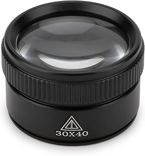 Rongon 30X Portable Pocket Reading Magnifier Optics Loupes Mini Desk Magnifier Loop Microscope Magnifying Glass Lens for Jeweler Stamps Maps Antiques Magazines Electronics (30X 40MM)