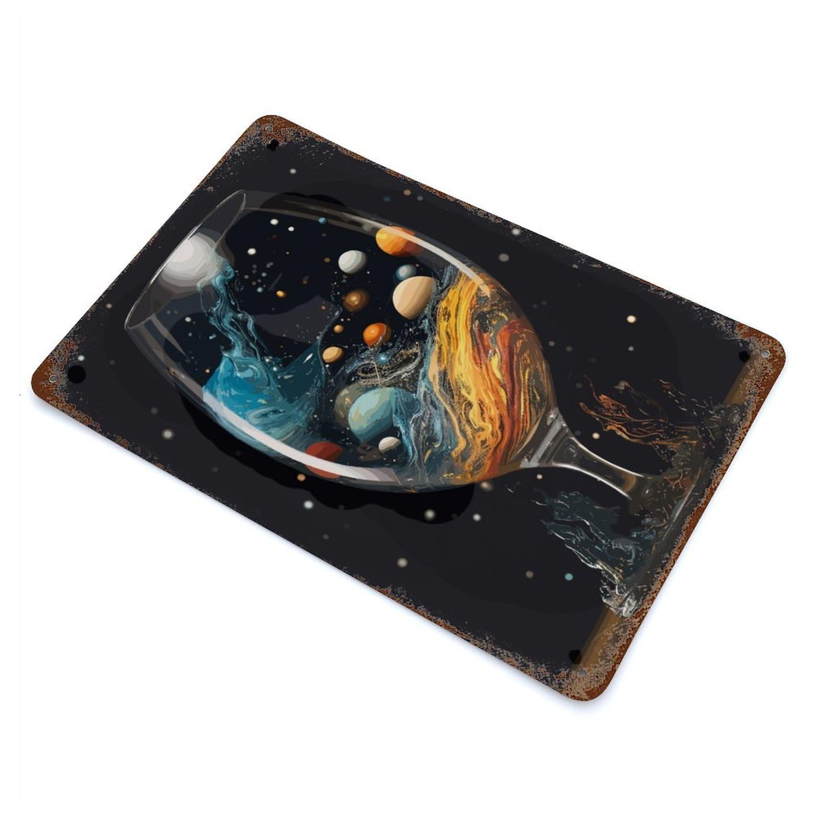 Planet Glass Rusty Metal Tin Sign 11.8"x7.9", Industrial Home Decor for Garage, Pub Or Kitchen