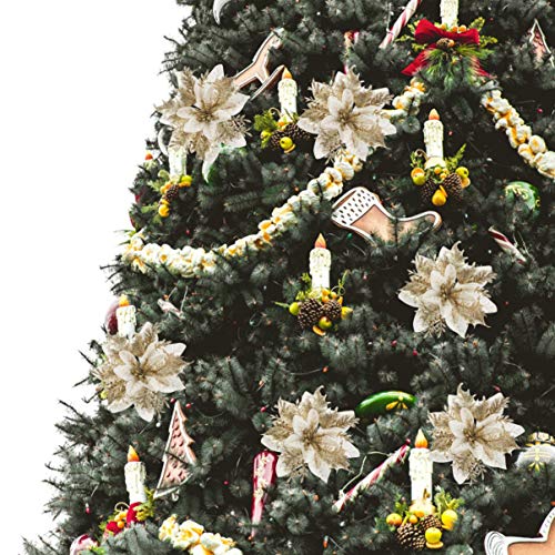 Nuobesty 24 peças de flores de Natal com glitter e flores de poinsétia, enfeites de árvore de Natal,